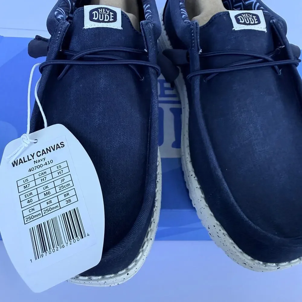 Hey Dude Wally Stretch Canvas Navy Mens 7 Slip-On NIB/NWT